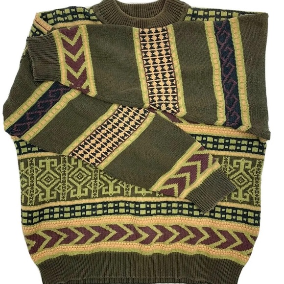 Vtg Mexx Coogi Style Mens Sz M Multicolor Knit Pullover Sweater 100% Cotton - Picture 3 of 6